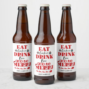 Funny Christmas Drink Beer Be Merry Home Brew Bottle Label