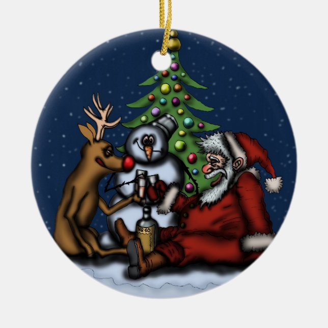 Funny Christmas drinking party tree ornament (Front)