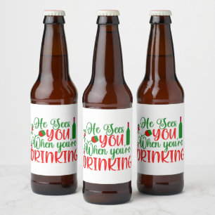 Funny Christmas drinking word art Beer Bottle Label
