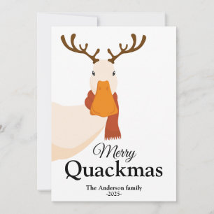 Funny Christmas Duck wears Deer Antlers Holiday Card