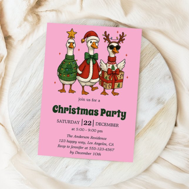 Funny Christmas Ducks on Pink | Cute Holiday       Invitation (Creator Uploaded)