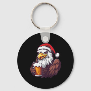 Funny Christmas Eagle With Beer Comic Key Ring