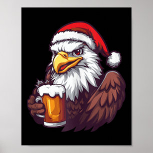 Funny Christmas Eagle With Beer Comic Poster