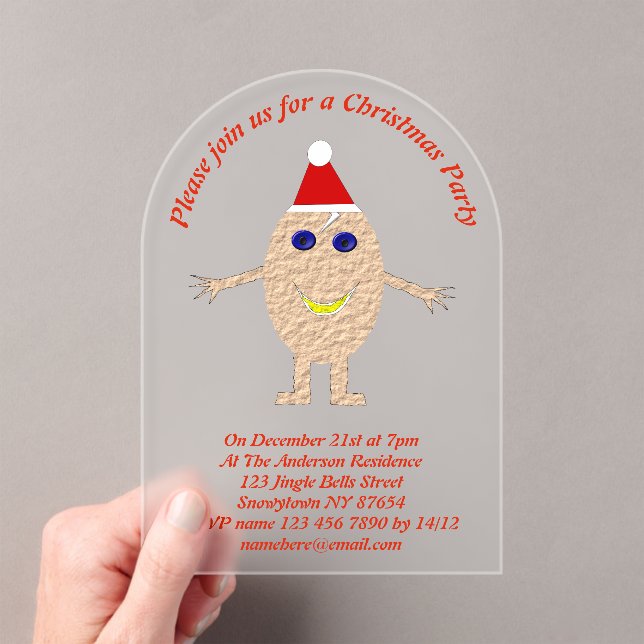 Funny Christmas Egg Custom Acrylic Invitations (Insitu (Handheld))