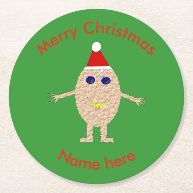 Funny Christmas Egg Paper Coasters (Front)