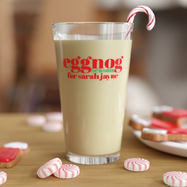 Funny Christmas Eggnog Season Holiday Glass (It's eggnog season! Just add your name and fill with our favorite winter drink!)