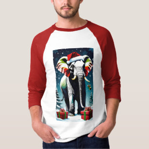 Funny Christmas Elephant In Santa Hat T-Shirt