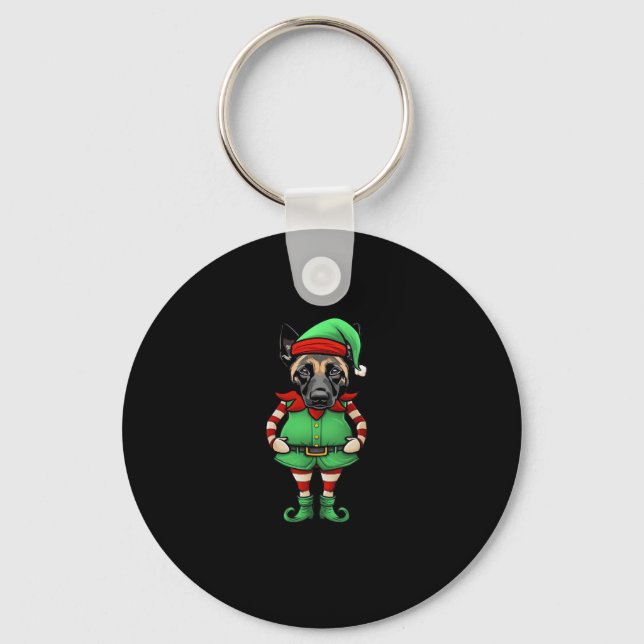 Funny Christmas Elf Belgian Malinois Dog Classic T Key Ring (Front)