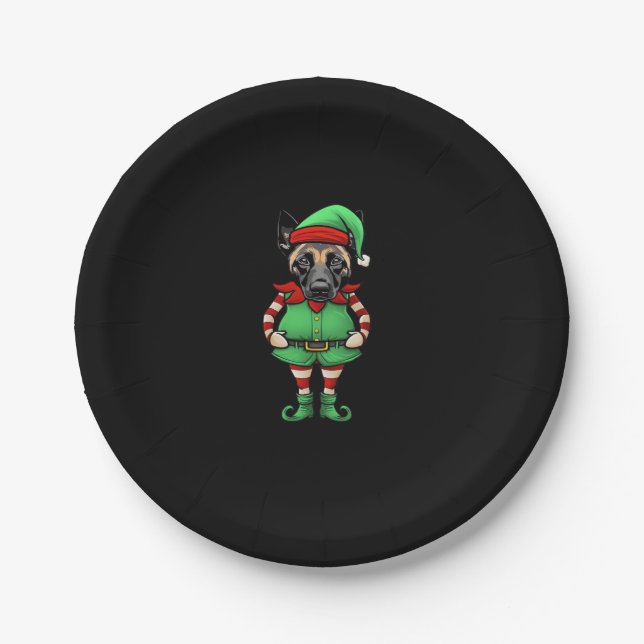 Funny Christmas Elf Belgian Malinois Dog Classic T Paper Plate (Front)