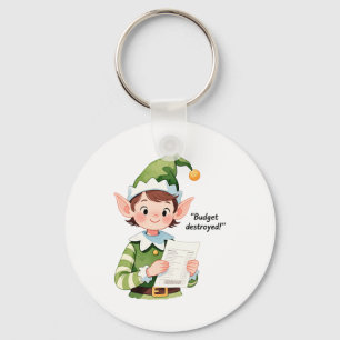 Funny Christmas Elf Budget Destroyed Holiday Humou Key Ring