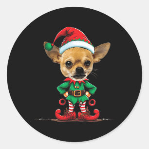 Funny Christmas Elf Chihuahua Dogs Lovers X-mas Do Classic Round Sticker