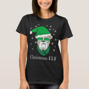Funny Christmas Elf - Cool Bulldog In Sunglasses ' T-Shirt