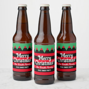 Funny Christmas elf design beer bottle labels