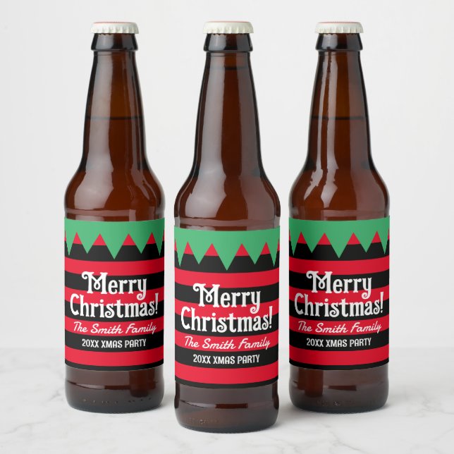 Funny Christmas elf design beer bottle labels (Bottles)