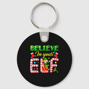 Funny Christmas Elf Design Believe In Your Elf Men Key Ring