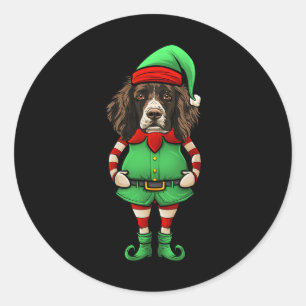 Funny Christmas Elf English Springer Spaniel Dog Classic Round Sticker