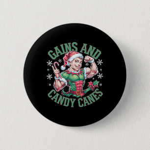 Funny Christmas Elf Gym Workout Gains And Candy Ca 6 Cm Round Badge
