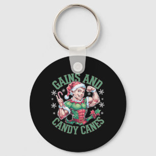 Funny Christmas Elf Gym Workout Gains And Candy Ca Key Ring