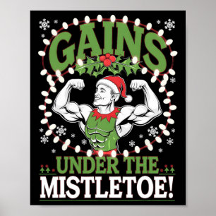 Funny Christmas Elf Gym Workout Gains Under The Mi Poster