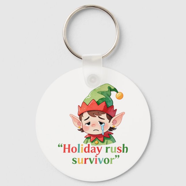 Funny Christmas Elf Holiday Rush Survivor Sarcasm Key Ring (Front)