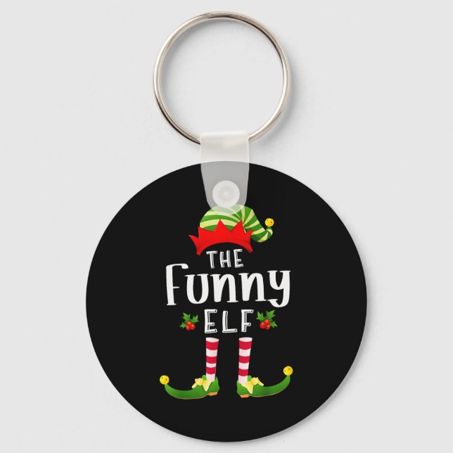 Funny Christmas Elf Matching Pajama X-mas Party  Key Ring (Front)