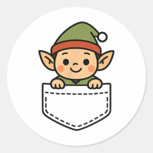 Funny Christmas Elf Pocket Pal Santa's Elves Cute Classic Round Sticker