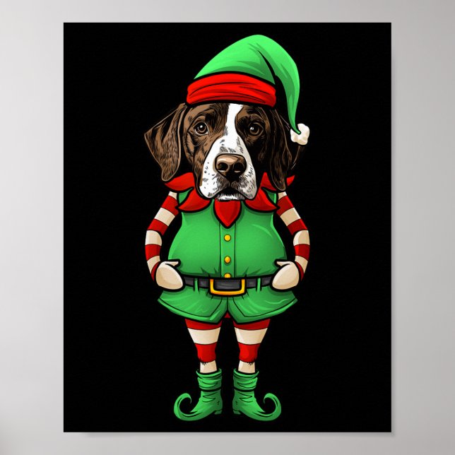 Funny Christmas Elf Pointer Dog  Poster (Front)