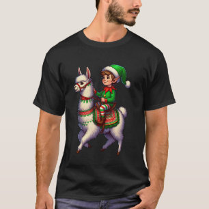 Funny Christmas Elf Riding Llama Xmas Party Llama T-Shirt