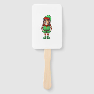 Funny Christmas Elf Shetland Sheepdog Dog Sheltie Hand Fan