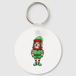 Funny Christmas Elf Shetland Sheepdog Dog Sheltie  Key Ring