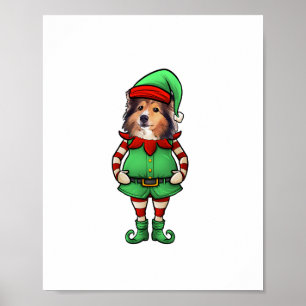 Funny Christmas Elf Shetland Sheepdog Dog Sheltie Poster