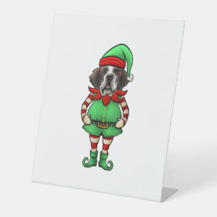 Funny Christmas Elf St Bernard Dog Saint Bernard Pedestal Sign