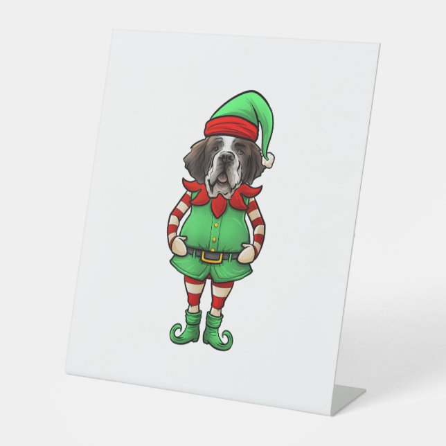 Funny Christmas Elf St Bernard Dog Saint Bernard  Pedestal Sign (Front)
