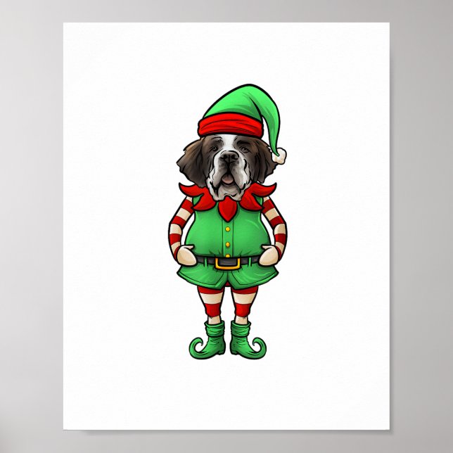 Funny Christmas Elf St Bernard Dog Saint Bernard  Poster (Front)
