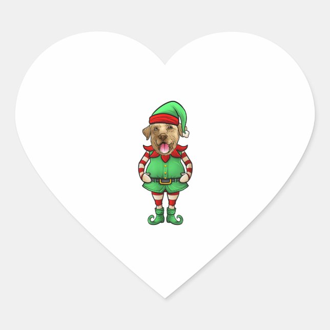 Funny Christmas Elf Yellow Lab Dog Yellow Labrador Heart Sticker (Front)