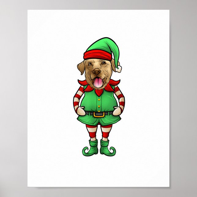Funny Christmas Elf Yellow Lab Dog Yellow Labrador Poster (Front)