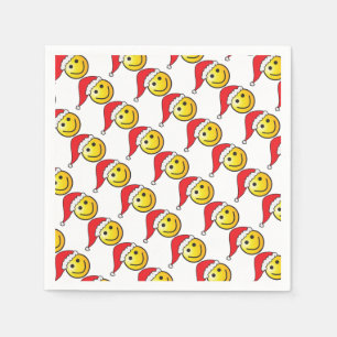 Funny Christmas Emoji Santa Hat Pattern Napkin