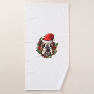 Funny Christmas English Bulldog Bath Towel