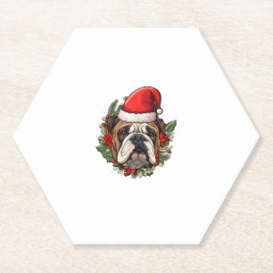 Funny Christmas English Bulldog  Paper Coaster