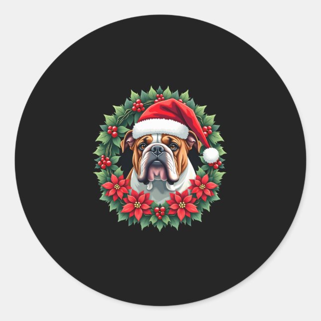 Funny Christmas English Bulldog Tank Top Classic Round Sticker (Front)