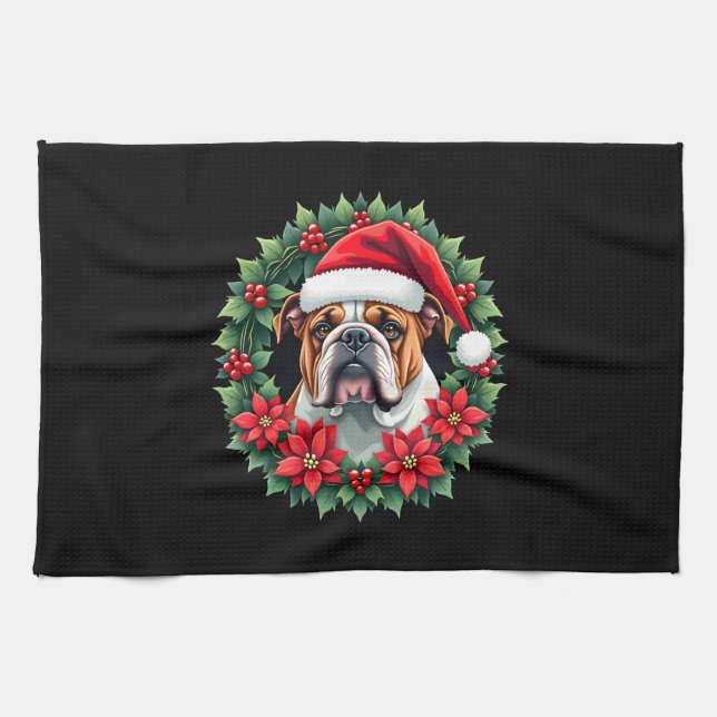 Funny Christmas English Bulldog Tank Top Tea Towel (Horizontal)