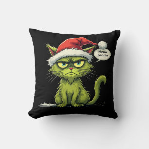 Funny Christmas "Ew People" Meowy Cat Lovers Cushion