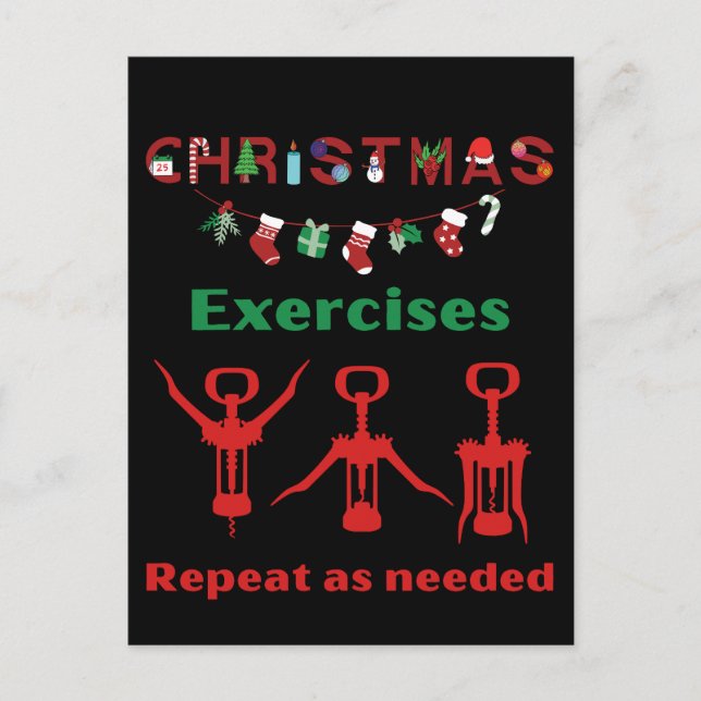 Funny Christmas Exercises Repeat As Needed  Holiday Postcard (Front)