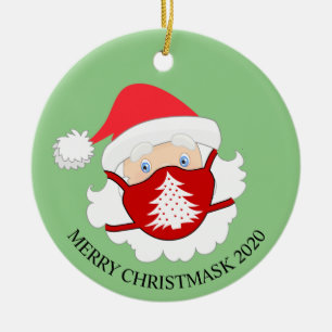 Funny Christmas Face Mask Santa 2020 Ceramic Ornament