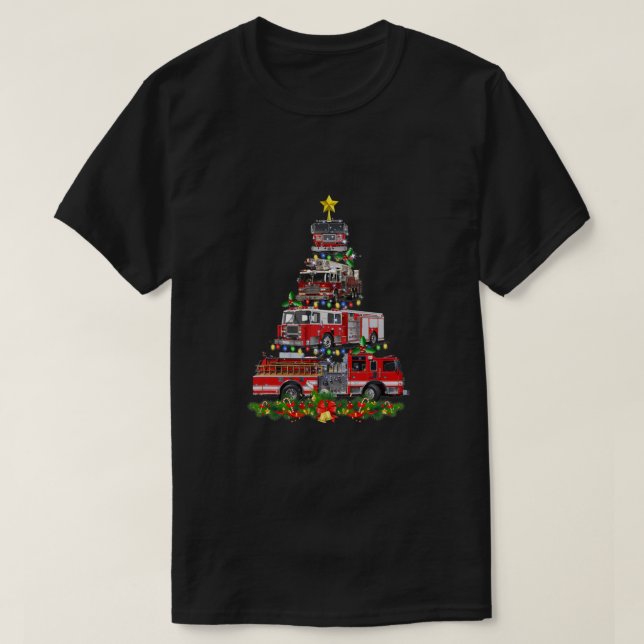 Funny Christmas Firefighter Fire Truck Tree Xmas G T-Shirt (Design Front)
