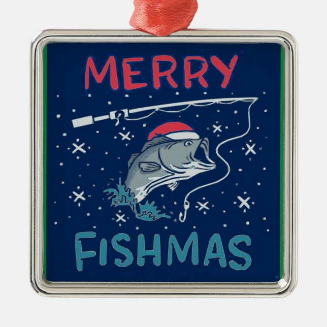 Funny Christmas Fish Flshing Metal Ornament (Front)