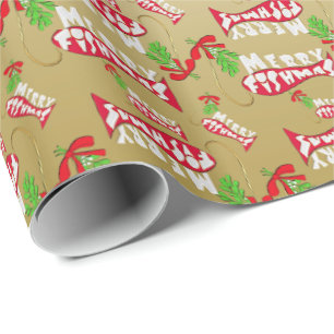 ♫♥ Funny Christmas Fishing Merry Fishmas Gold Wrapping Paper