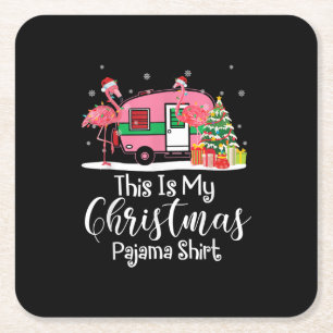 Funny Christmas Flamingo Camper Gifts Square Paper Coaster