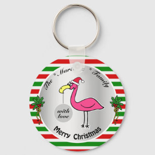 Funny Christmas Flamingo Red and Green Cute Humour Key Ring