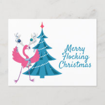 Funny Christmas Flamingo Reindeer Holiday Greeting